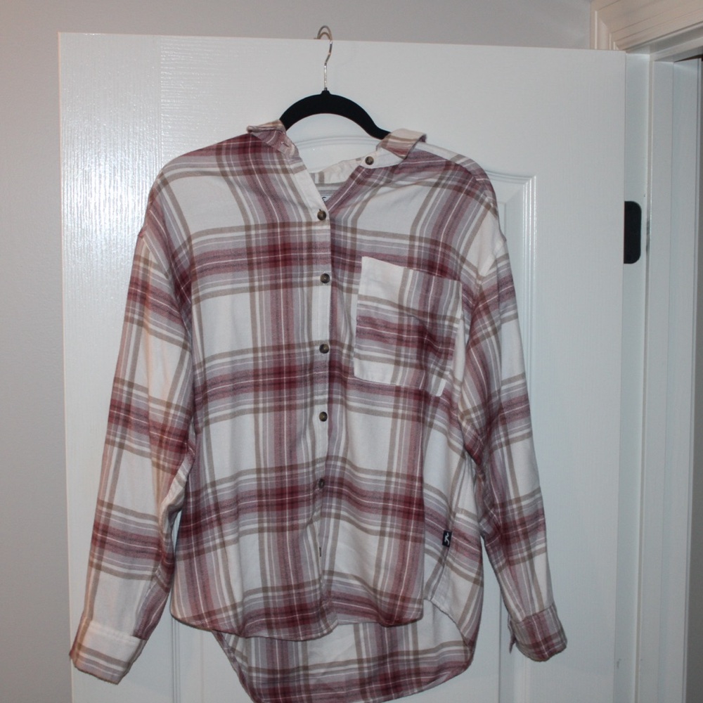 Hollister Maroon and White Plaid Shirt